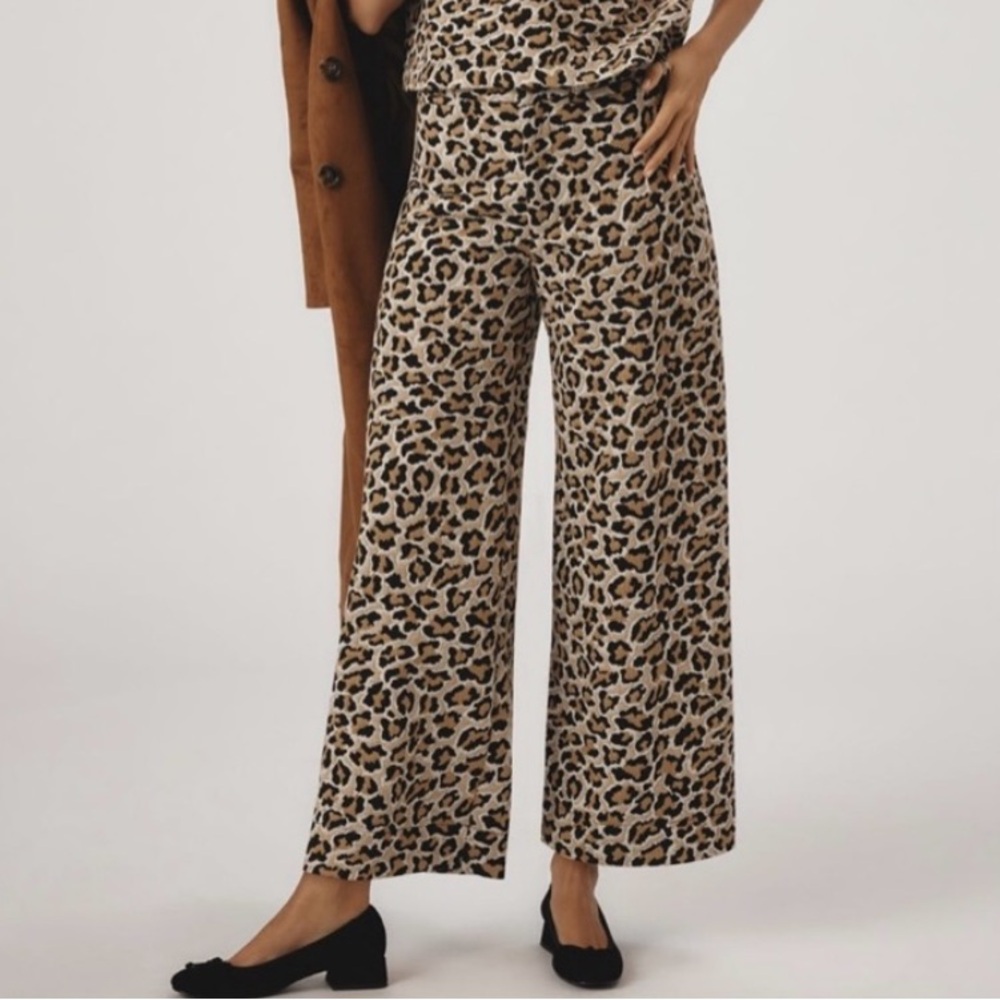 🟠NWT MAEVE by ANTHROPOLOGIE High-Rise Crop Wide-Leg Pants/Animal Print Sz25 - Picture 1 of 6